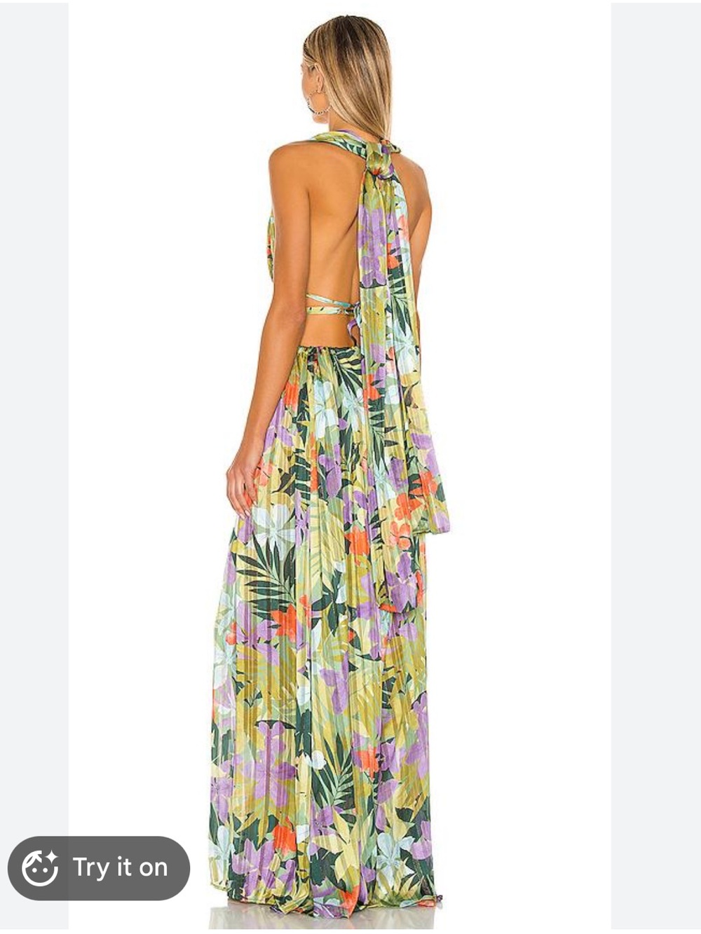 Bronx and Banco Floral Ring-Cut Maxi Dress in Green and Lilac - Picture 2 of 14